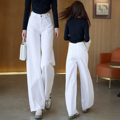 纯棉阔腿牛仔裤女冬加厚2025新款
