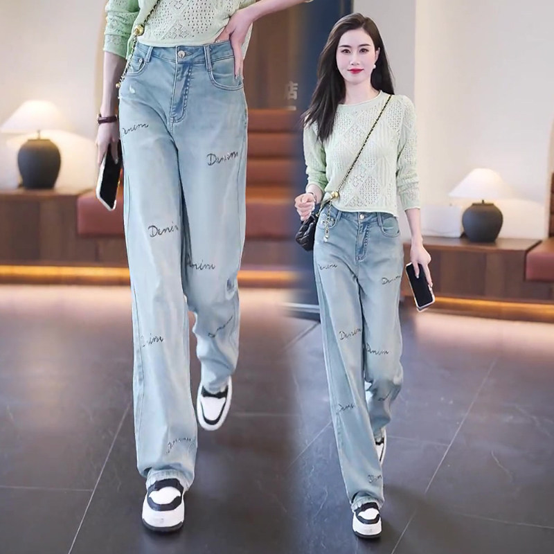 浅蓝色阔腿牛仔裤女秋季2025新款