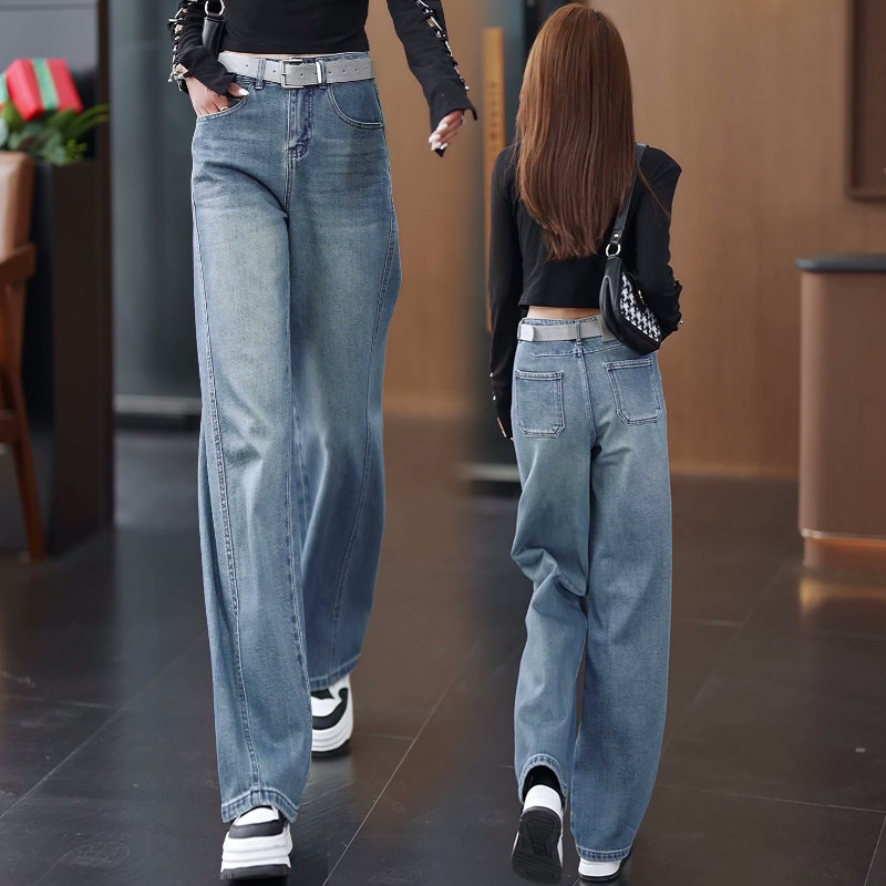 窄版阔腿牛仔裤女春季2025年新款