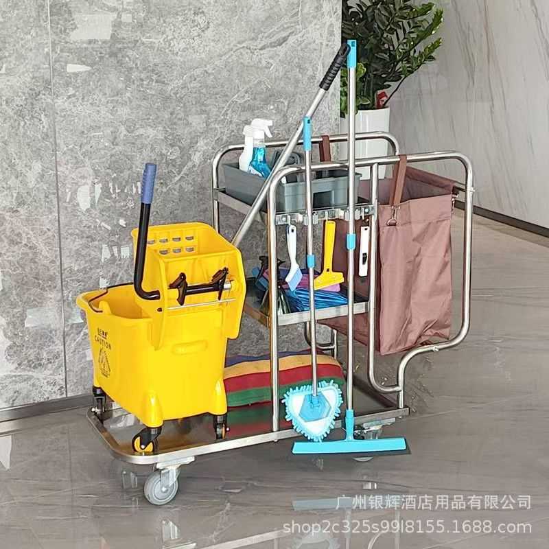 不锈钢保洁车酒店客房手推车布草车物业打扫卫生清洁车工具车推车