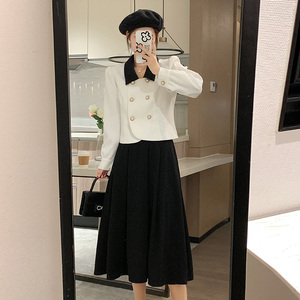 法式高级感小香赫本风两件套装半身长裙2023秋新款洋气短外套上衣