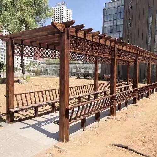 仿古木长廊厂家定制户外走廊实木园林景观古建连廊文化树脂瓦亭