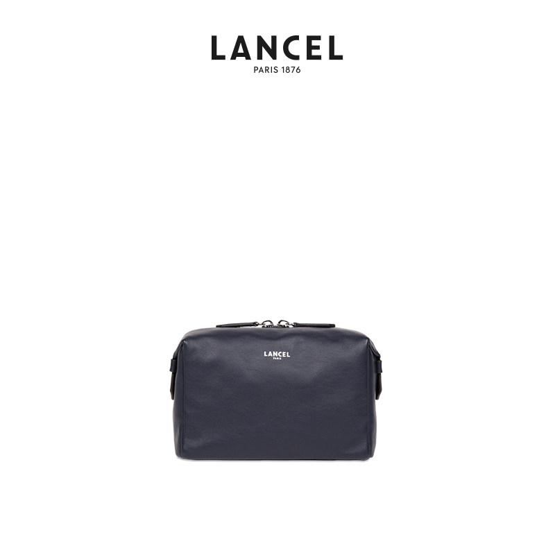 Lancel/兰姿男士中号洗漱包旅行包真皮牛皮手提包
