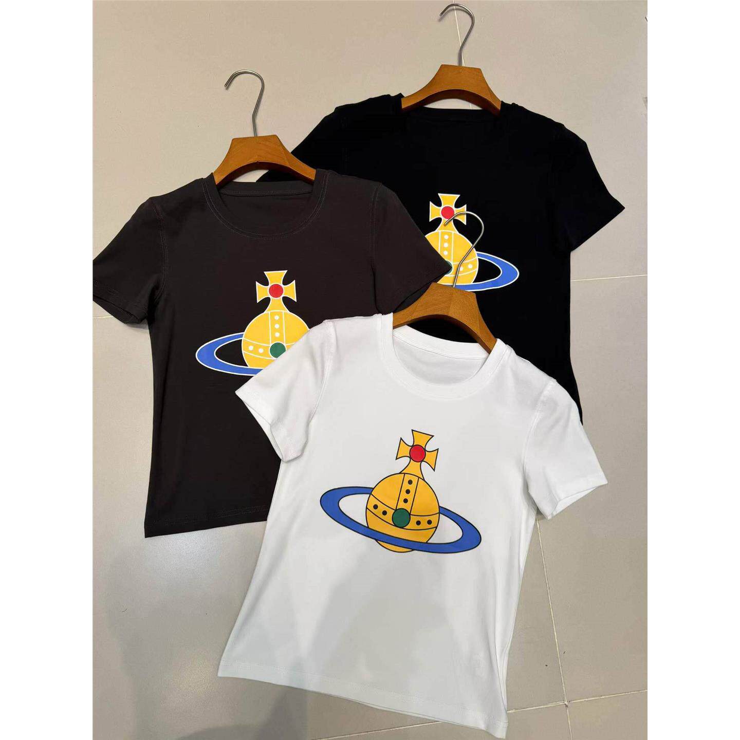 南油小众新品夏季时尚土星印花短袖T恤女修身显瘦百搭正肩上衣潮