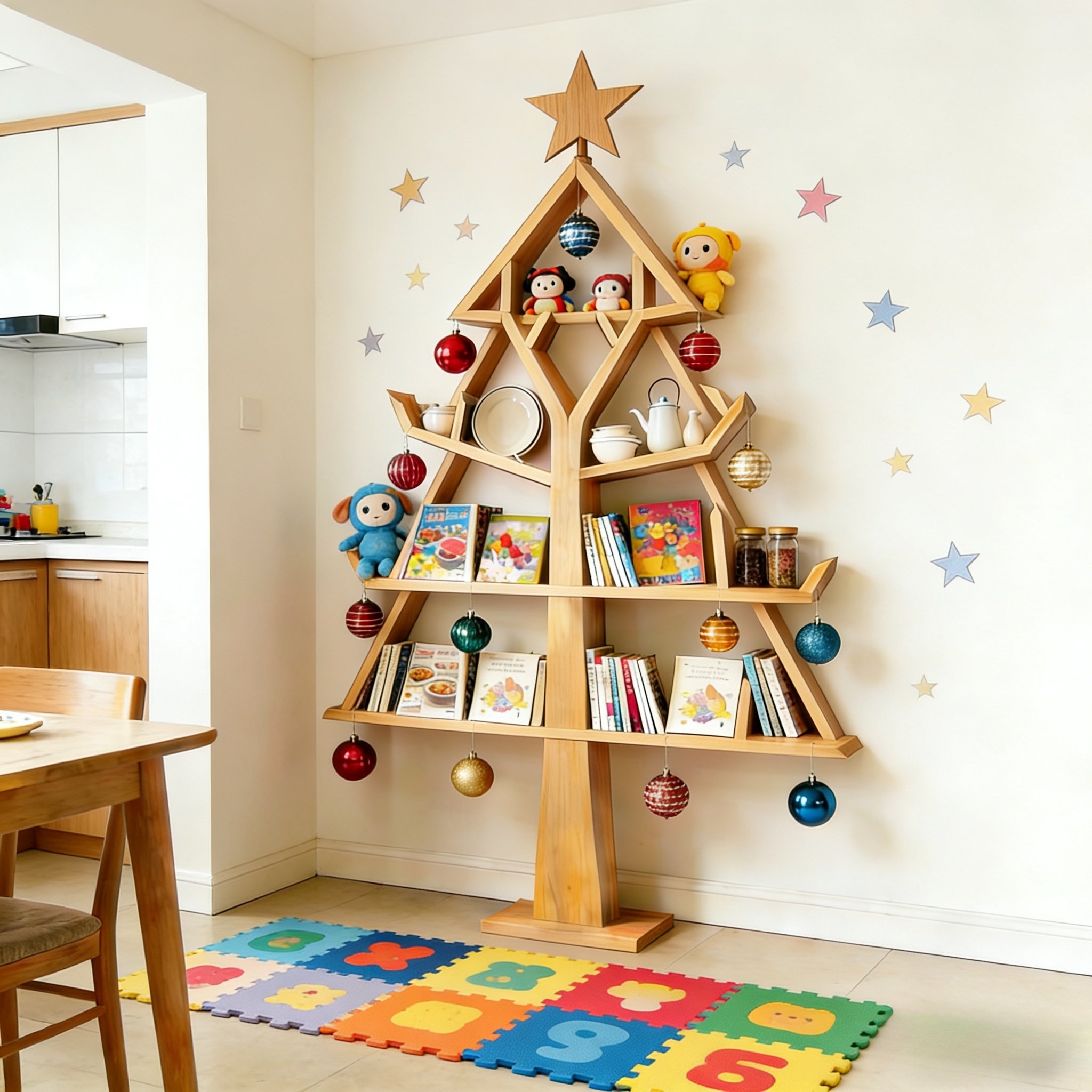 创意树形实木书架圣诞书架置物架客厅靠墙收纳架家用书柜展示架,住宅家具,书架,淘宝优惠券,粉丝福利购,淘宝优惠卷