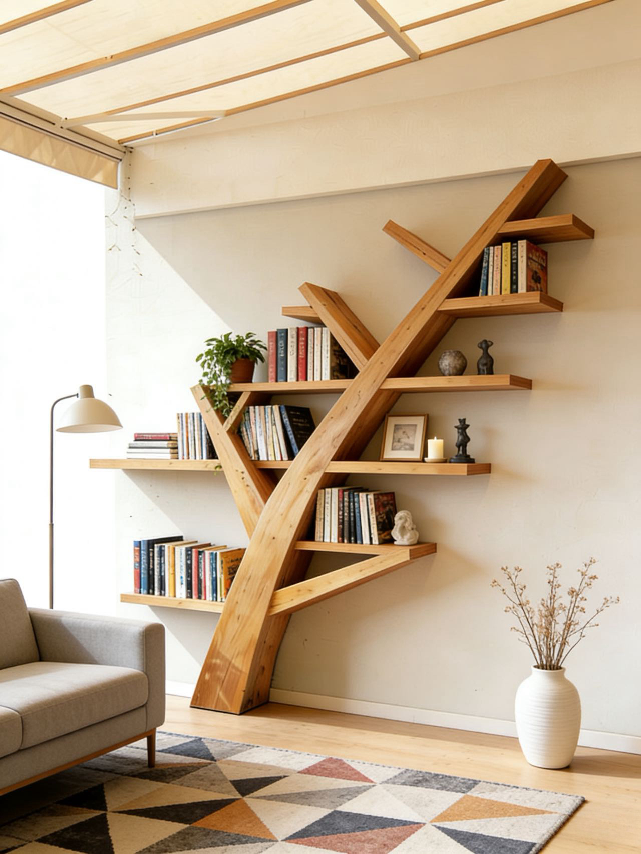 创意树形实木书架落地置物架客厅靠墙收纳架家用简易书柜展示架