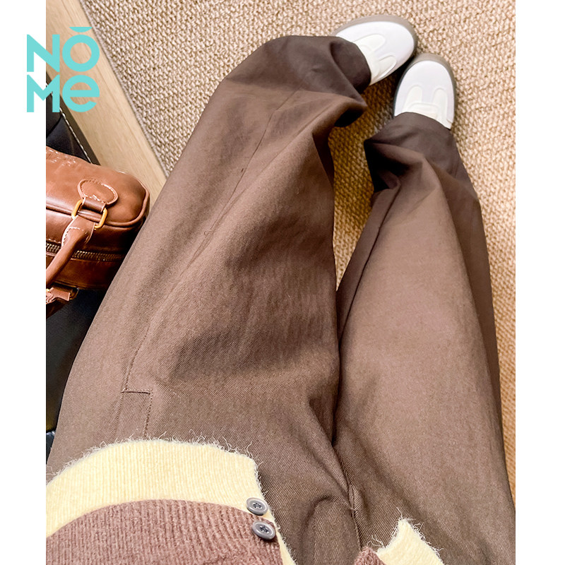 NOME（服饰）卡其色弯刀裤女小个子高腰显瘦阔腿裤宽松休闲西装裤