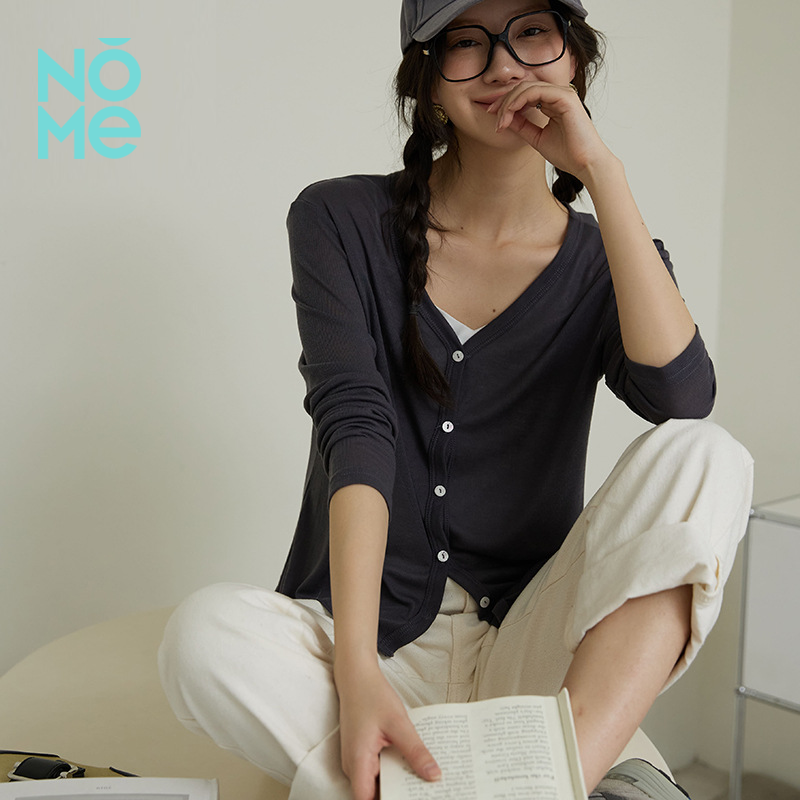 NOME（服饰）打底 韩版V领衣针织衫纯色外穿长袖天丝开衫修身显瘦