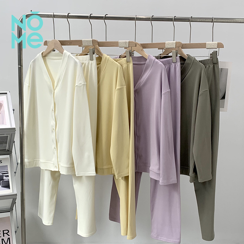 NOME（服饰）睡衣女秋冬季加厚外穿休闲家居服纯色开衫长袖女