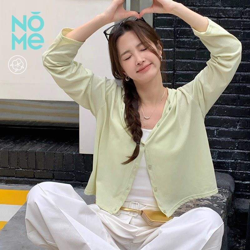 NOME（服饰）春夏纽扣针织衫女百搭竹节棉开衫外穿防晒连帽空调衫