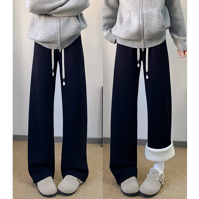 高腰加长加绒加厚羊羔绒毛巾裤