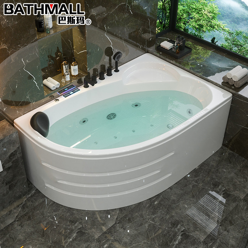 巴斯玛压克力冲浪按摩智能恒温加热转墙角异形家用小户型深泡浴缸