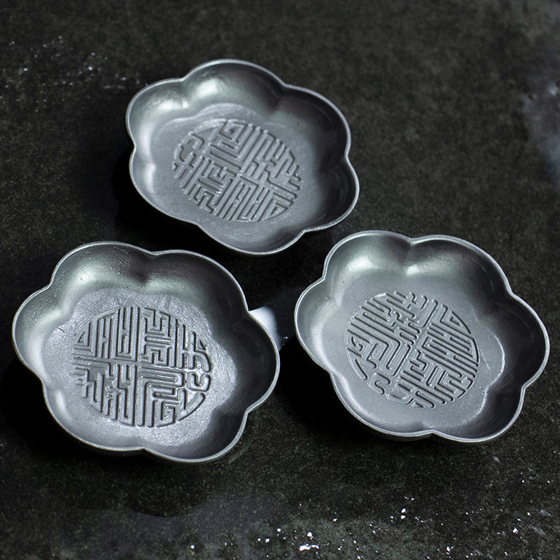 茶配福利 铅锡合金茶杯垫多款复古风茶杯托锡器茶道配件3只包顺丰