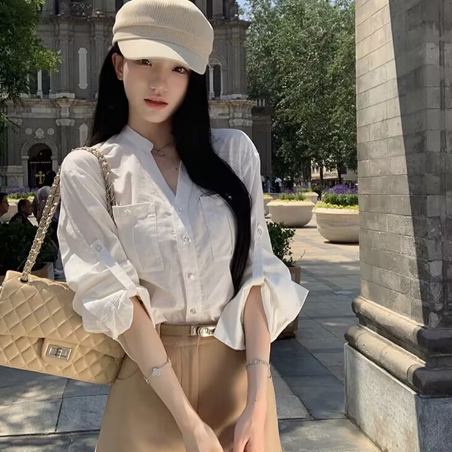 御姐风辣妹衬衫上衣高腰显瘦短裤