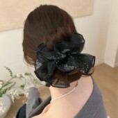 韩国高级感缎面水钻大肠发圈2026新款 简约珍珠头绳丸子头花皮筋女