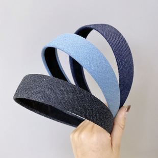 韩国bm同款简约发箍网红学院少女潮纯色牛仔布艺宽头箍发窟发捆