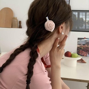 流光仙纱气质手工玫瑰发夹女刘海夹后脑勺发饰头饰少女边夹顶夹新