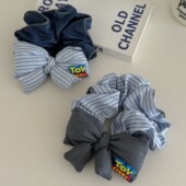 韩系条纹蝴蝶结大肠发圈女高级感丸子头扎头发发绳气质慵懒风发饰