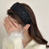 韩国简约亮片毛线针织宽边发箍轻奢高颅顶海绵头箍洗脸压发卡发饰