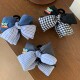韩系蓝色格纹蝴蝶结盘发抓夹2025新款 充棉气质高级感鲨鱼夹子发饰