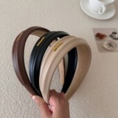 韩系气质金标pu皮宽边发箍女高颅顶头箍发卡日常外戴压发头饰发饰