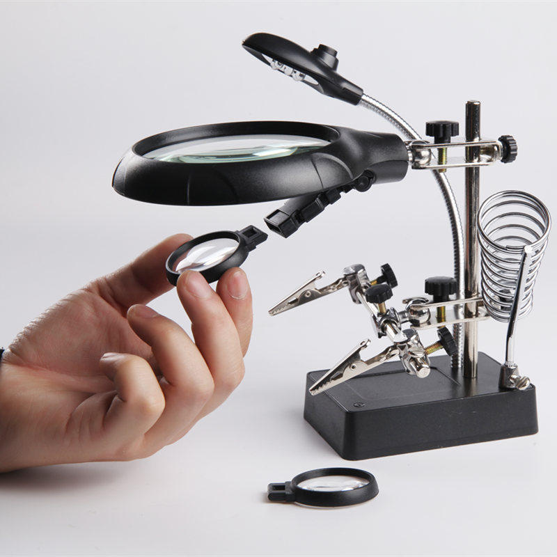 高倍电子维修专用放大镜带灯高清1000电路板20钟表pcb板焊接锡60电子元件工作台灯老人阅读扩大镜100微雕刻30