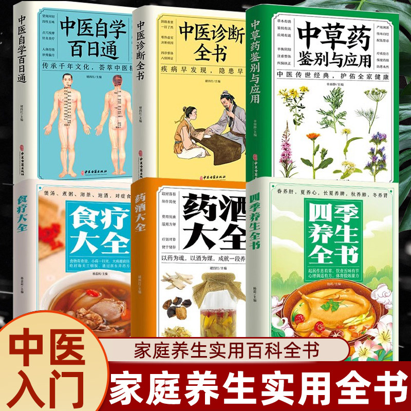 6册中医自学百日通+诊断全书+中草药鉴别+中医养生书籍大全中医入门书籍医药大全中医诊断学中药书基础理论自学入门基础知识倪海厦
