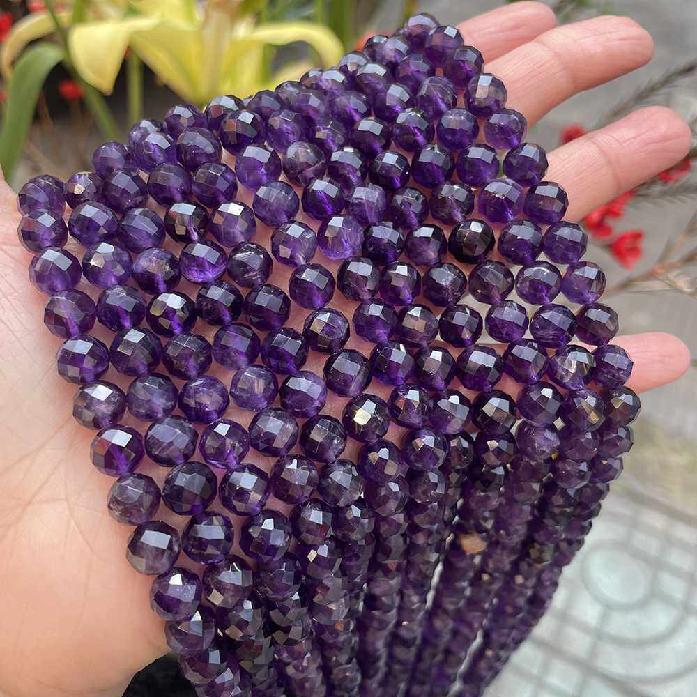 天然紫水晶切面散珠手工编织玛瑙晶石diy手链配件单珠 amethyst