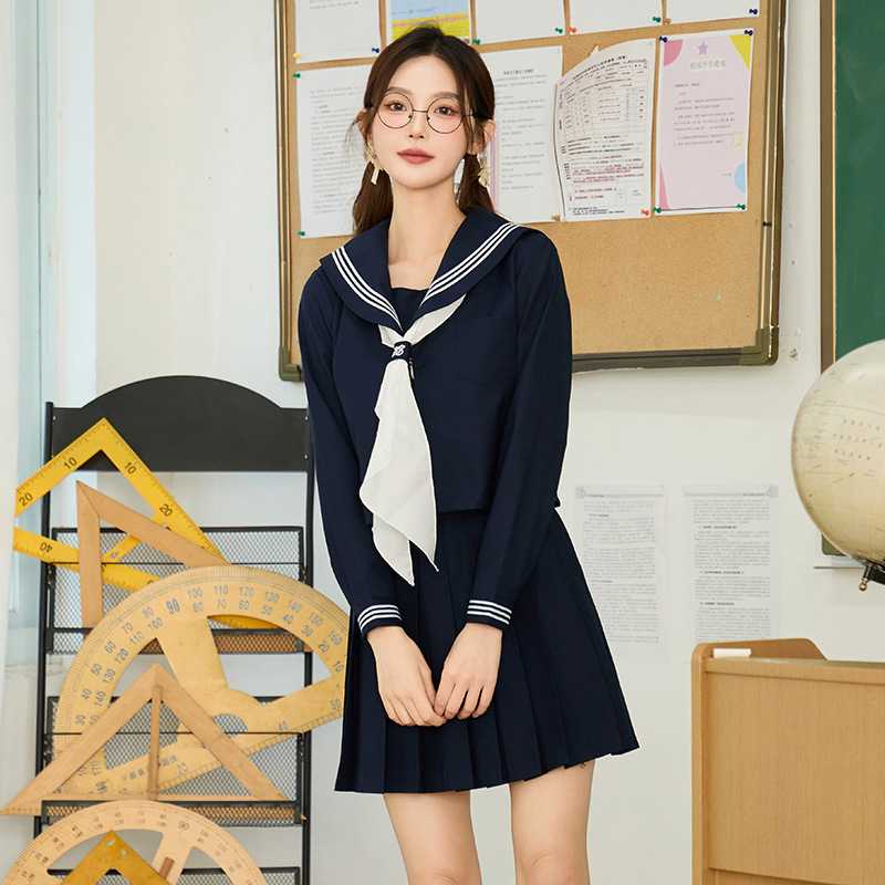 厂家供应全绀三本jk制服短裙套装长袖日系甜美正统基础款套装学院