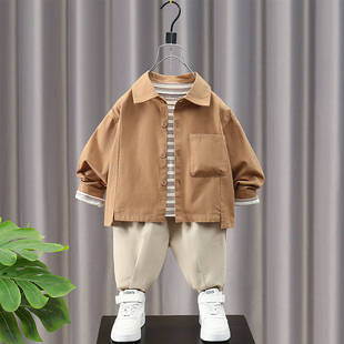 儿童套装男童秋装2024新款韩版休闲三件套帅气时髦宝宝春秋款