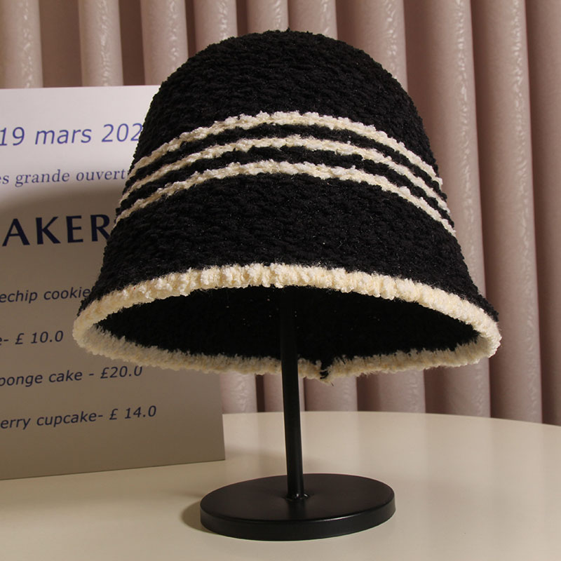 水桶帽女羊羔卷拼色盆帽渔夫帽