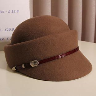 羊毛贝雷帽女秋冬复古名媛皮带扣马术帽显脸小英伦礼帽百搭鸭舌帽