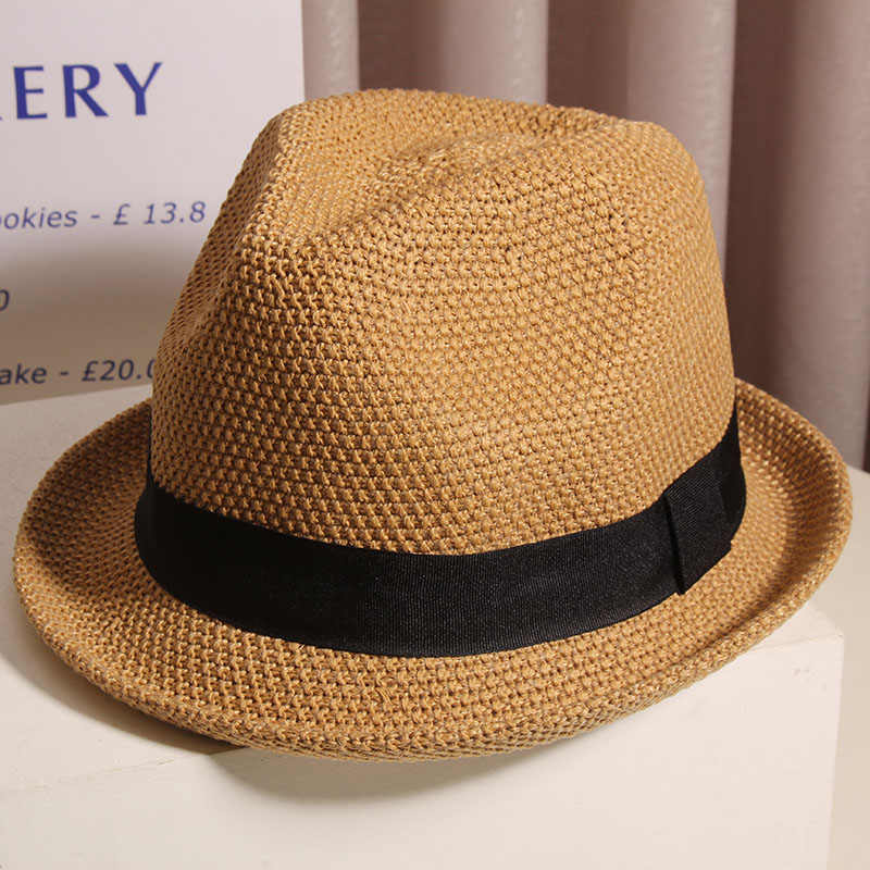 卷边遮阳草帽女夏手工钩针爵士帽