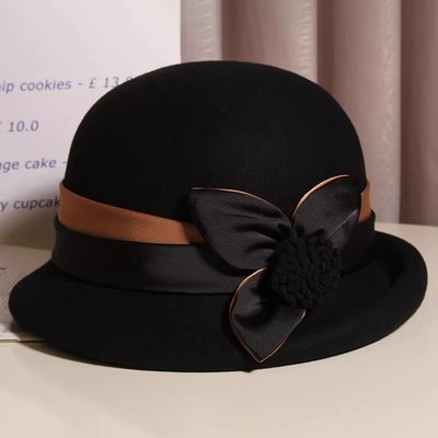 法式复古精致羊毛礼帽女秋冬新款高级感优雅盆帽轻奢定型羊毛毡帽