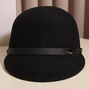 皮带扣羊毛呢马术帽女秋冬韩版复古小沿骑士帽英伦鸭舌帽百搭礼帽