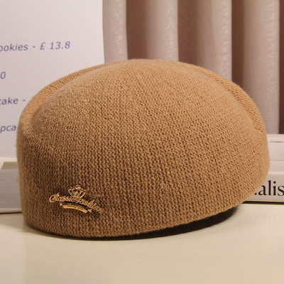 八角帽女秋冬针织字母贝雷帽礼帽