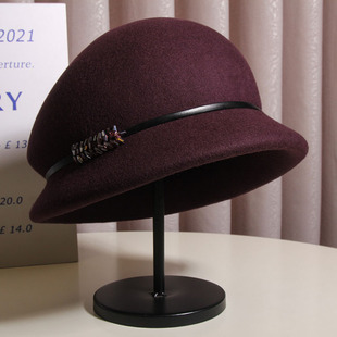 赫本风羊毛呢渔夫帽女秋冬季优雅百搭保暖盆帽高级感时尚气质礼帽