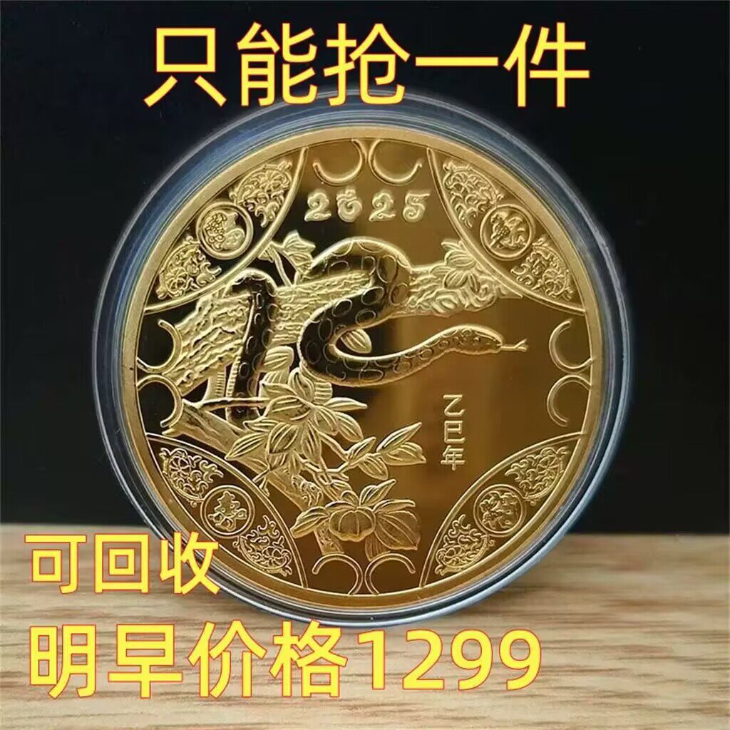 中国2025蛇年纪念币生肖沙金礼物金币送礼物人立体幸运浮雕纪念章
