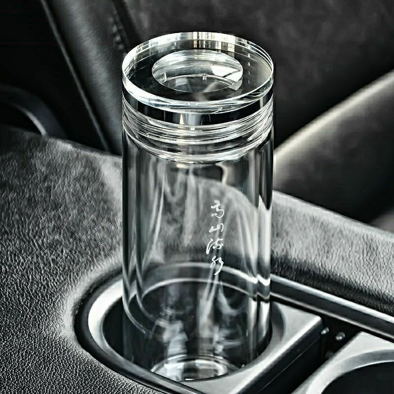 天然水晶杯高档双层水晶玻璃杯便携透明水杯男女士过滤泡茶杯办公