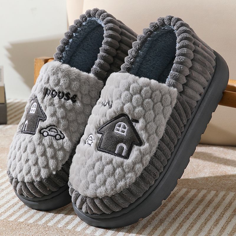 全包式棉拖鞋冬季带后跟棉拖鞋男大码厚底防滑新款加厚棉鞋产妇月