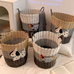 洗衣机上收纳筐脏衣篮ins大容量可爱小狗仿藤编脏衣篓浴室玩具洗