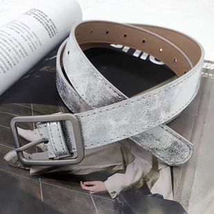 皮带美式高街银色小众设计复古做旧皮带简约中性牛仔裤龟裂纹亚文