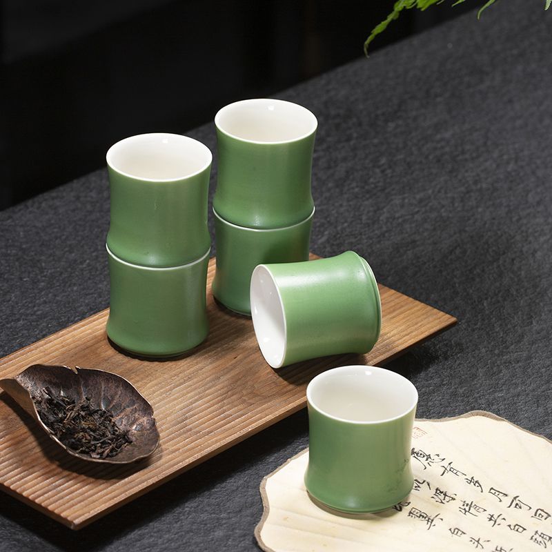 茶杯套装6只简约竹节杯白