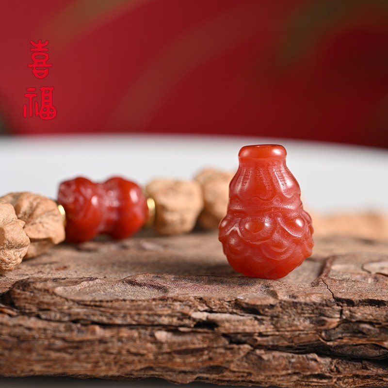 南红玛瑙雕刻莲花精工一体三通