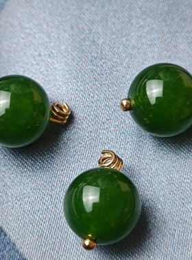 10mm天然玉石墨绿色圆珠扣子新中式国风旗袍唐装汉服衬衫高端定制