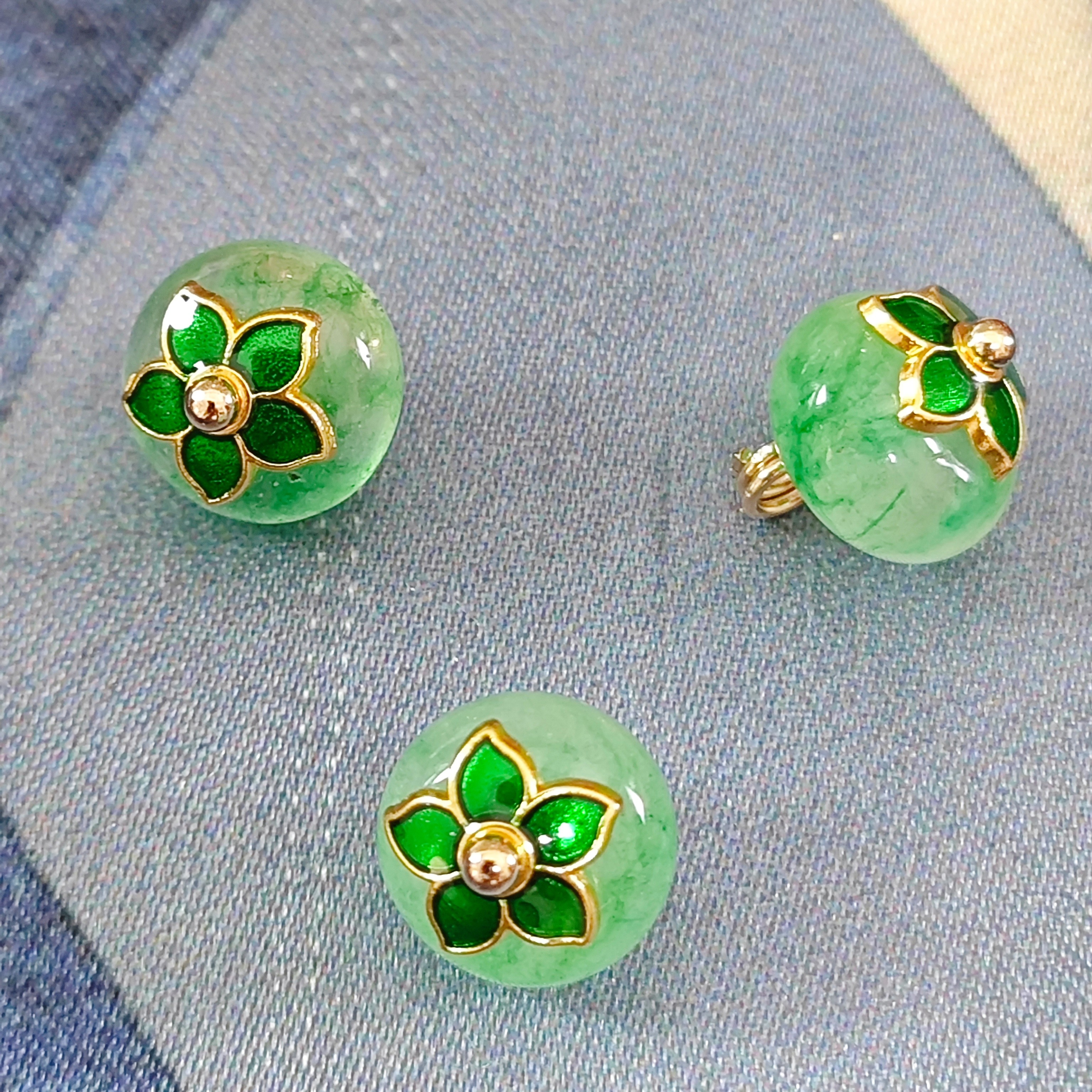 10mm天然玉石渐变绿色扁珠纽扣新中式旗袍马甲毛衣高端中式扣