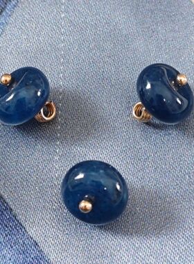 10mm天然石藏蓝色扁珠扣新中式国风旗袍唐装汉服衬衫宋锦扣高端