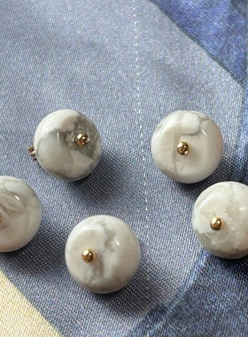 10mm天然玉石白松石扁珠加厚夹钉扣子旗袍衬衫汉服新中式服饰马甲