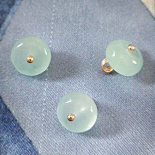 10mm天然玉石豆青色扁珠纽扣新中式国风旗袍马甲衬衫大衣扣子