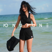 黑色宽松健身裤 NuJune沙滩裤 游泳运动短裤 外穿冲浪夏季 女速干泳裤